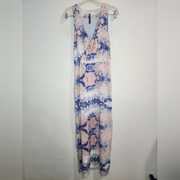W118 By Walter Baker Dress Women 6 Water Color Tie Dye Sleeveless Slit Maxi - Picture 2 of 10